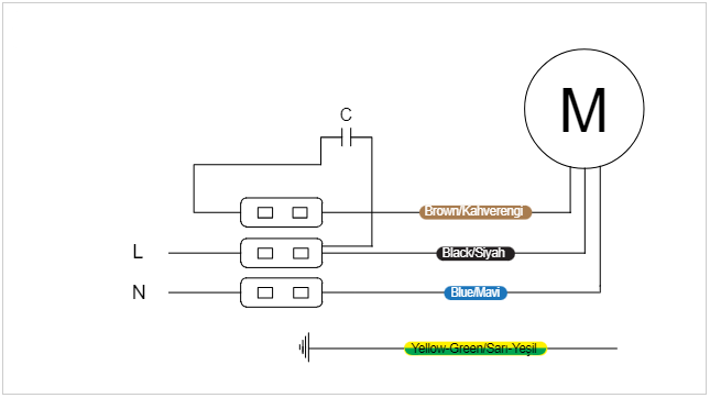 Fanavm.com - BVN BDRAS 120-60 ALÜMİNYUM GÖVDELİ SALYANGOZ FAN - Elektrik Bağlantı Şeması